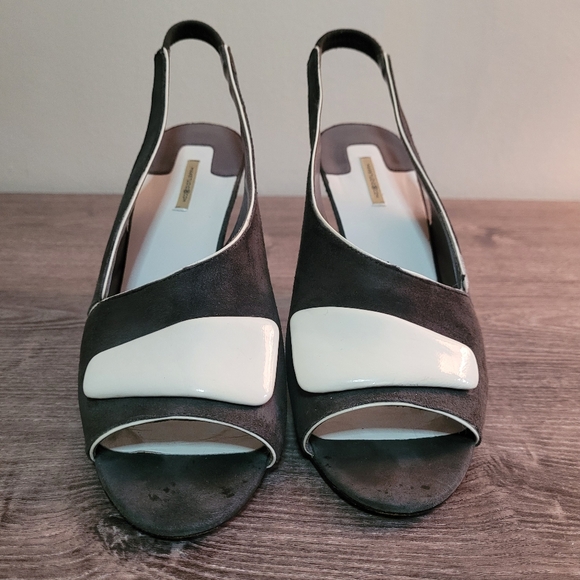 Max Studio designer fine white leather and dove grey suede sz 7 slingback heels - Picture 3 of 8
